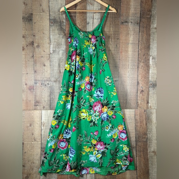 Green Floral Boho Medium Maxi Dress Cottagecore Festival Cotton Sundress Spring - Picture 6 of 9